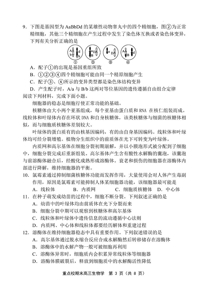 天津市五区县重点校2024-2025学年高三上学期1月期末生物试题(含答案)第3页