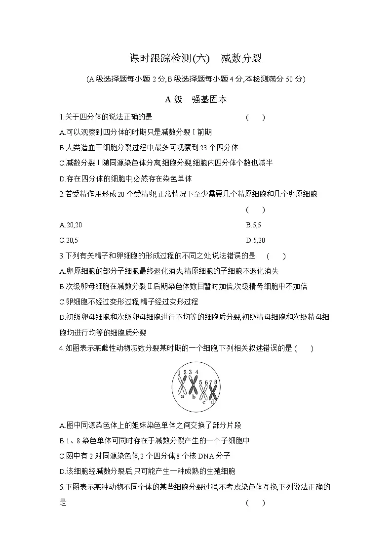 高一生物(人教版)试题必修二课时跟踪检测(六)减数分裂(Word版附解析)第1页