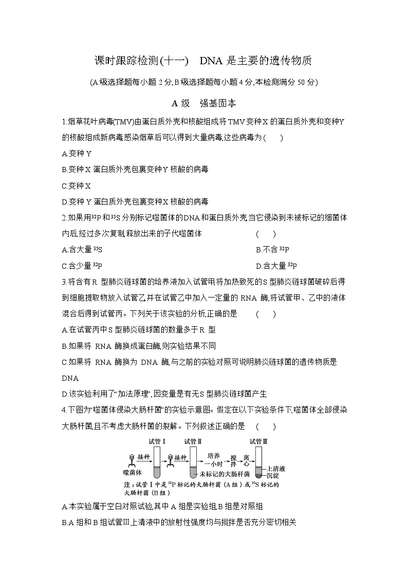 高一生物(人教版)试题必修二课时跟踪检测(十一)DNA是主要的遗传物质(Word版附解析)第1页
