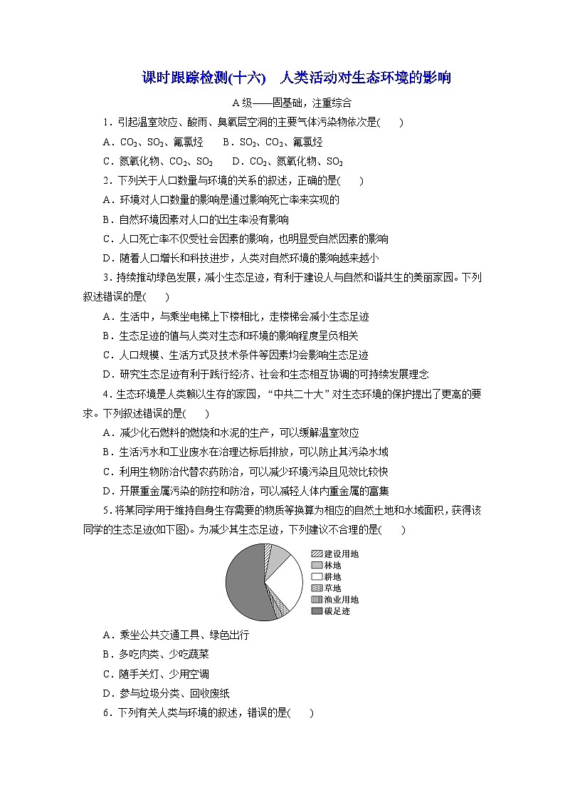 高二生物(人教版)试题选择性必修二课时跟踪检测(十六)人类活动对生态环境的影响(Word版附解析)第1页