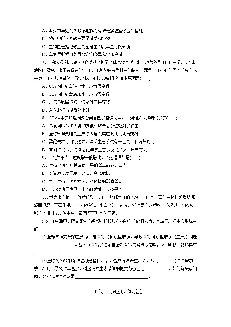 高二生物(人教版)试题选择性必修二课时跟踪检测(十六)人类活动对生态环境的影响(Word版附解析)第2页