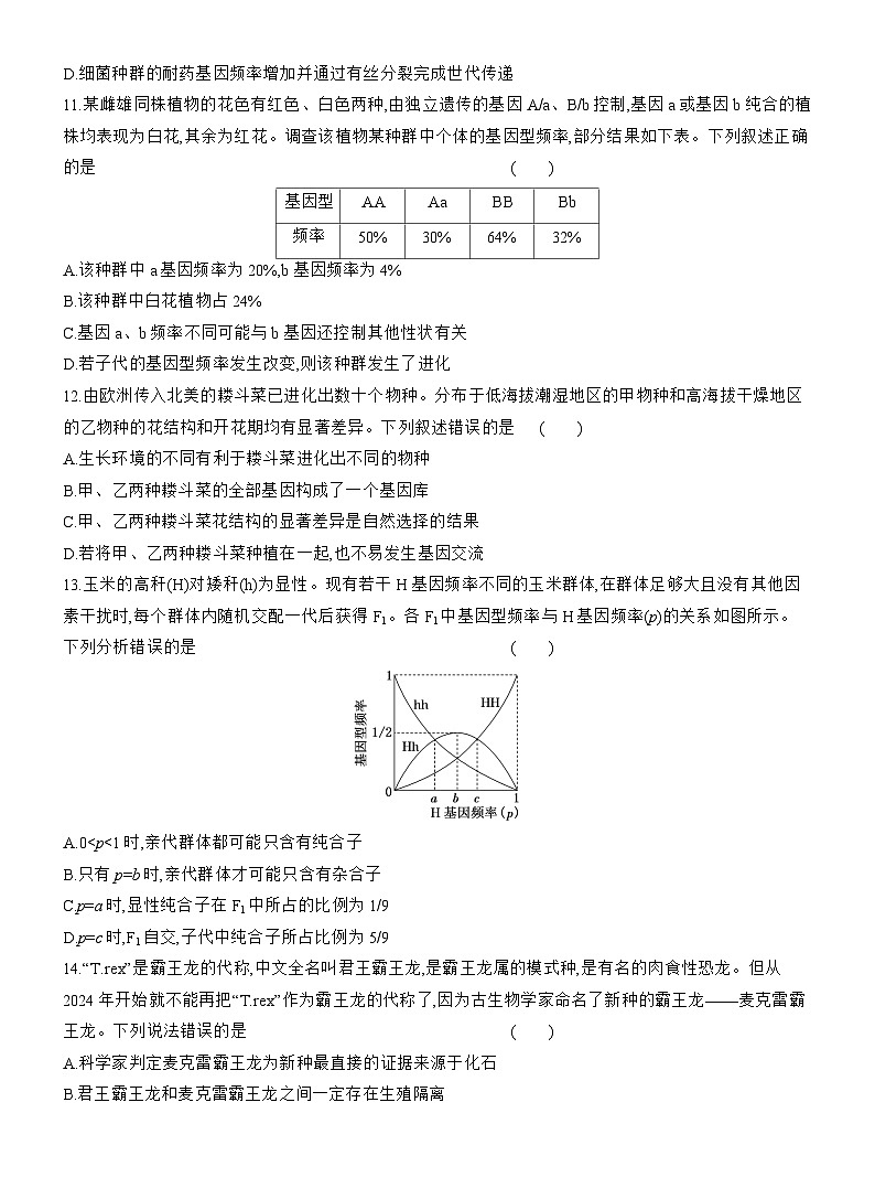高一生物(人教版)试题必修二阶段质量检测试卷(五)生物的进化(Word版附解析)第3页