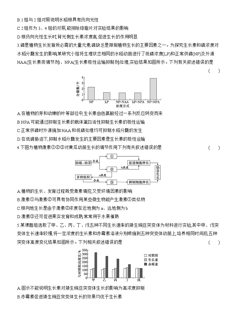 高二生物(人教版)试题选择性必修一第10周周末作业“植物激素的功能与关系”强化练(Word版附解析)第2页