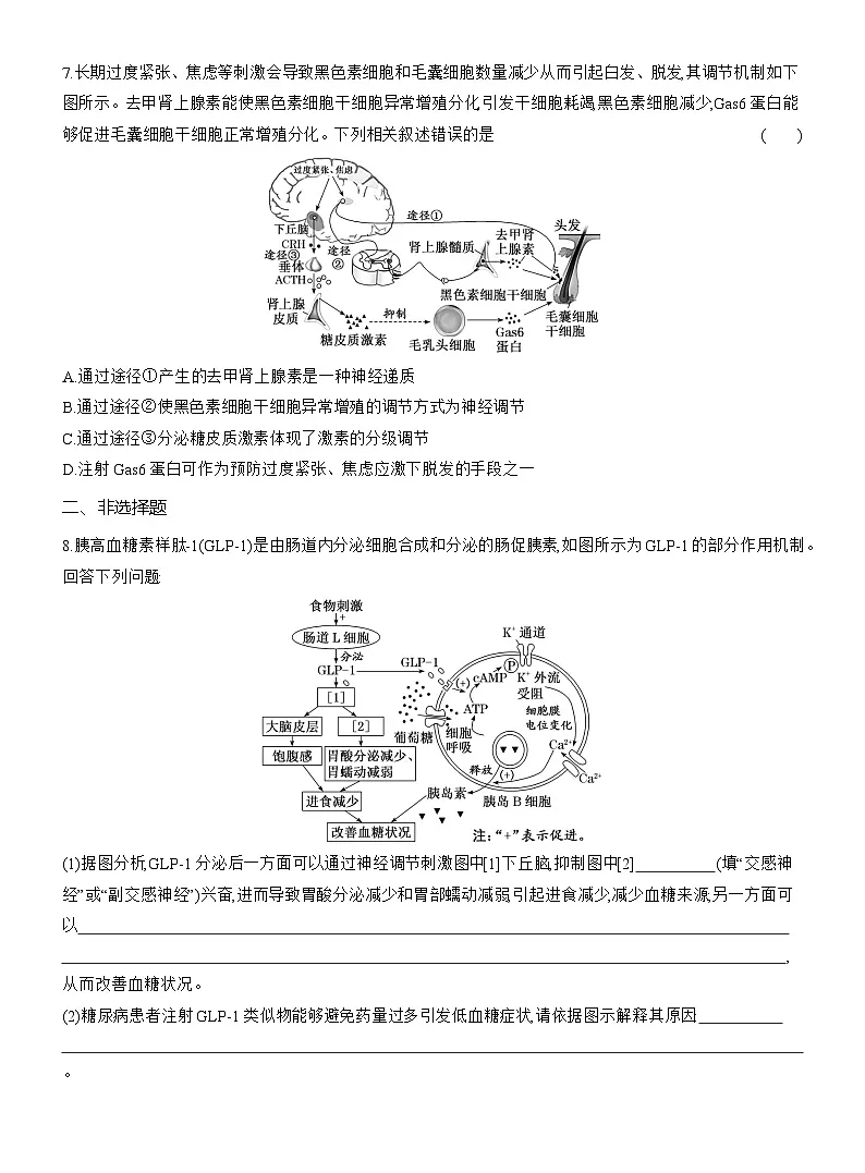 高二生物(人教版)试题选择性必修一第6周周末作业“体液调节及其与神经调节的关系”强化练(Word版附解析)第3页