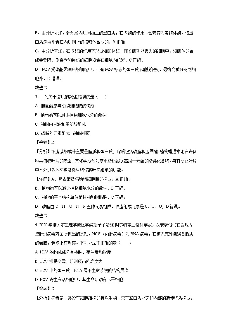 【生物】北京市延庆区2024-2025学年高一上学期选科测试(解析版)第2页
