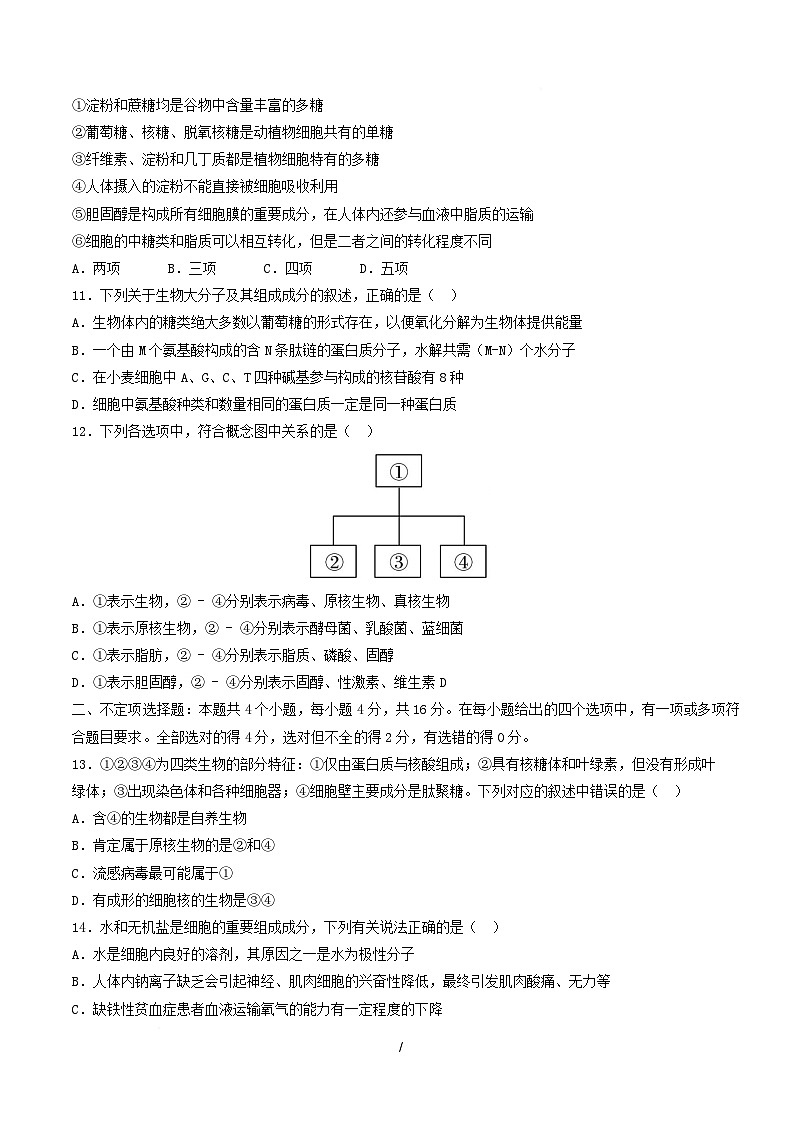 高一生物上学期第一次月考(湖南专用) 【测试范围:人教版2019必修一1-2章】(考试版) 第3页