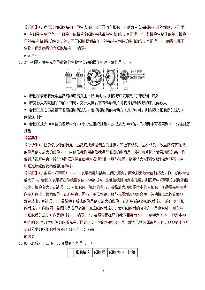 高一生物上学期第一次月考(陕晋青宁专用)(全解全析)第3页