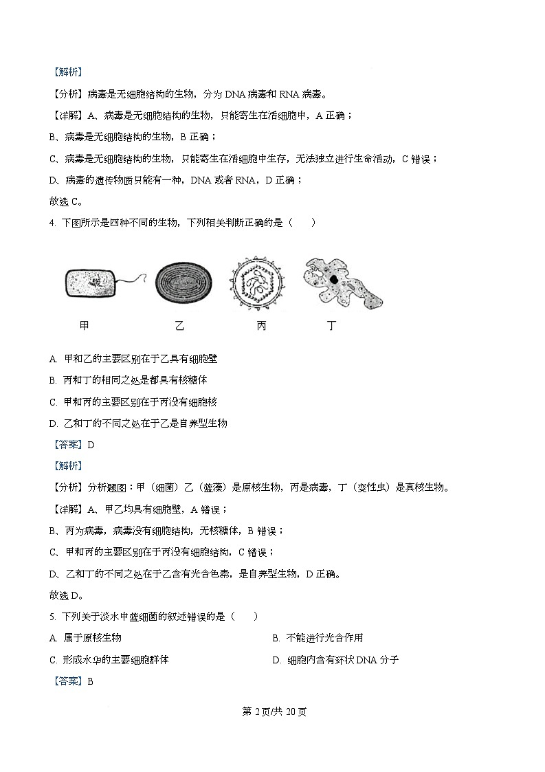 四川省南充市嘉陵第一中学2025-2026学年高一上学期第一次月考生物试题 Word版含解析第2页