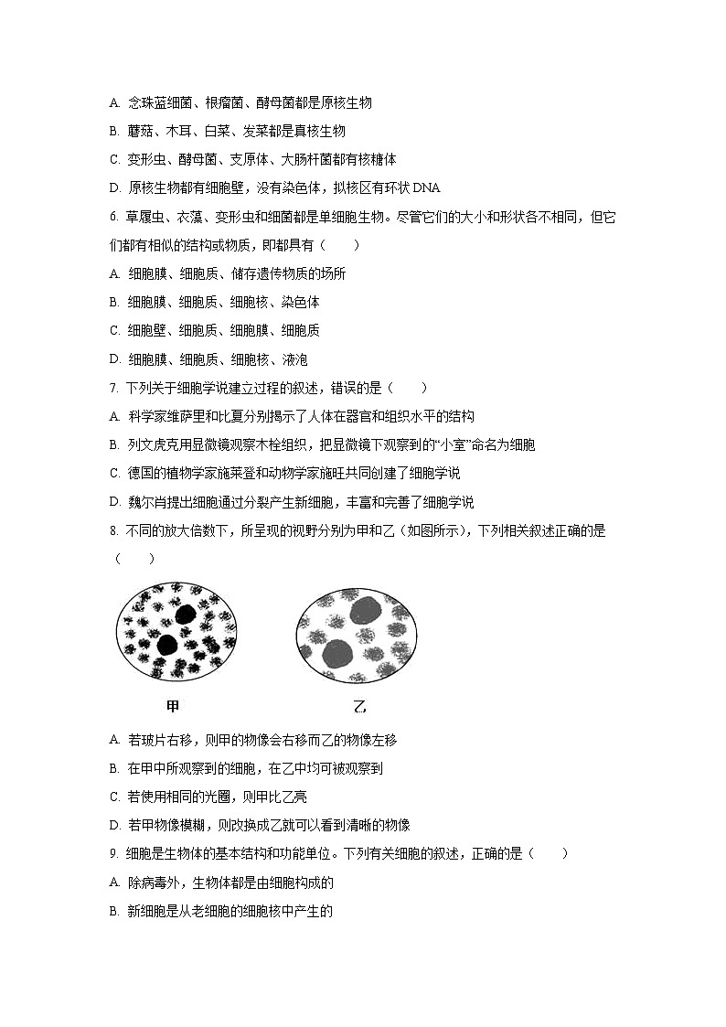 【生物】河北省定州中学2025-2026学年高一上学期第一次月考试题(学生版)第2页