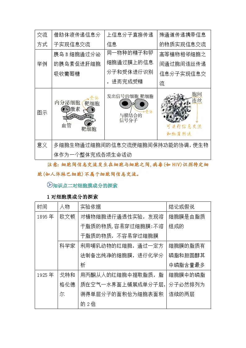 专题08 细胞膜的结构和功能 2024-2025学年人教版2019 高一必修一生物 期中复习(知识点+习题)(解析版)第2页