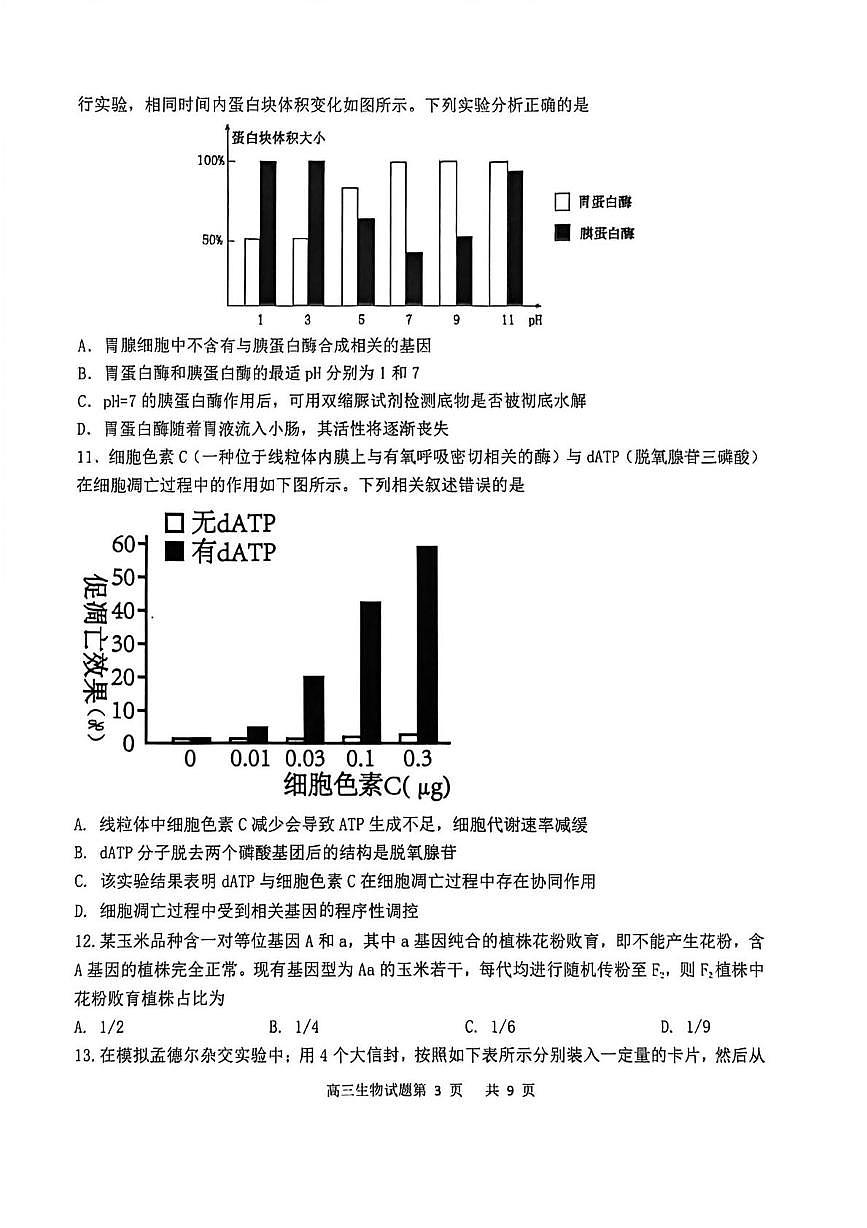 渤海大学附属高级中学2026届高三上学期第一次月考+生物第3页