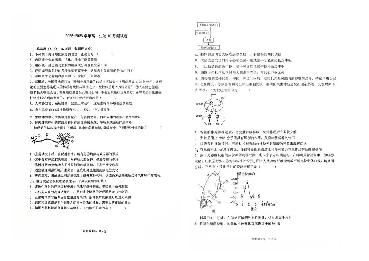 辽宁省葫芦岛市第二高级中学2025-2026学年高二上学期10月月考生物试题第1页