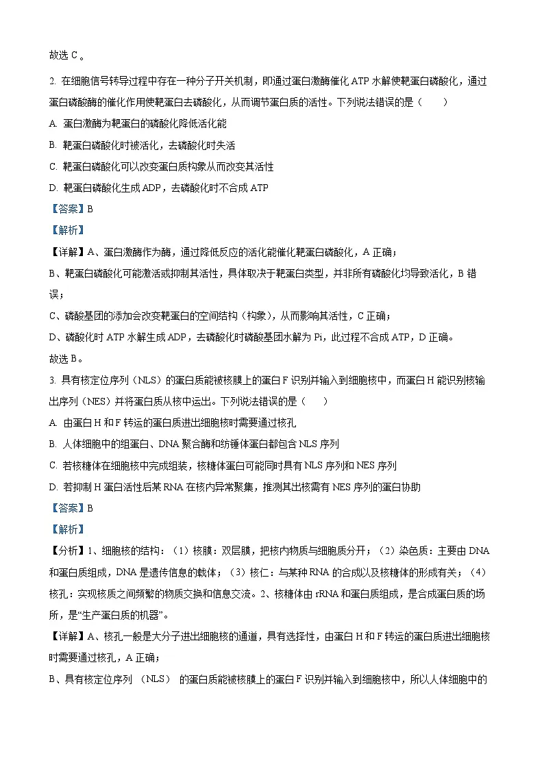 精品解析:山东省实验中学2025—2026学年高三上学期第一次诊断性考试生物试题(解析版)第2页