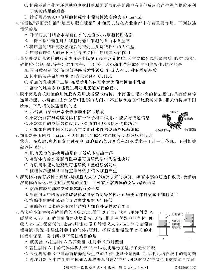 甘肃省金昌市永昌县第一高级中学2025-2026学年高三上学期第一次诊断考试生物试卷 甘肃省金昌市永昌县第一高级中学2025-2026学年高三上学期第一次诊断考试生物试卷第2页