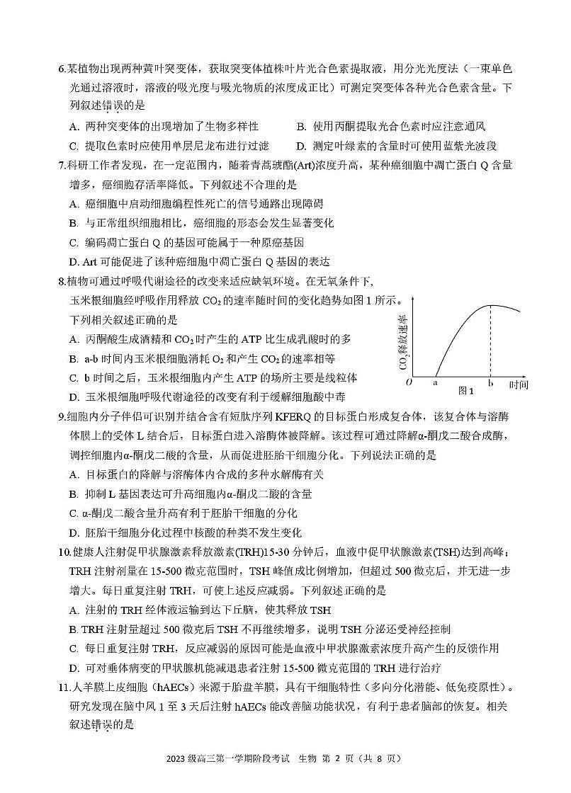 广东省汕头市金山中学2025-2026学年高三上学期10月阶段考试生物试题第2页