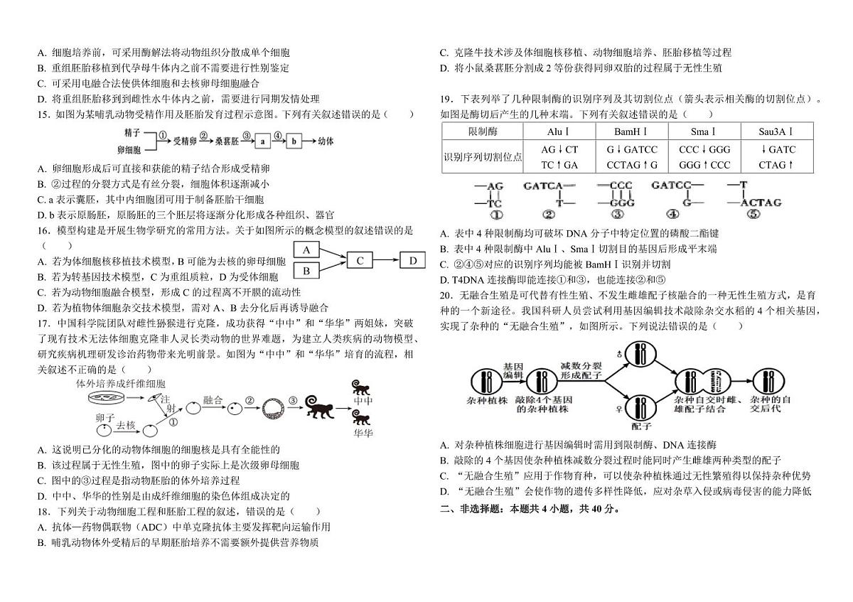 河南省周口市鹿邑县第二高级中学校2024-2025学年高二下学期4月月考生物学试题(含答案)第3页