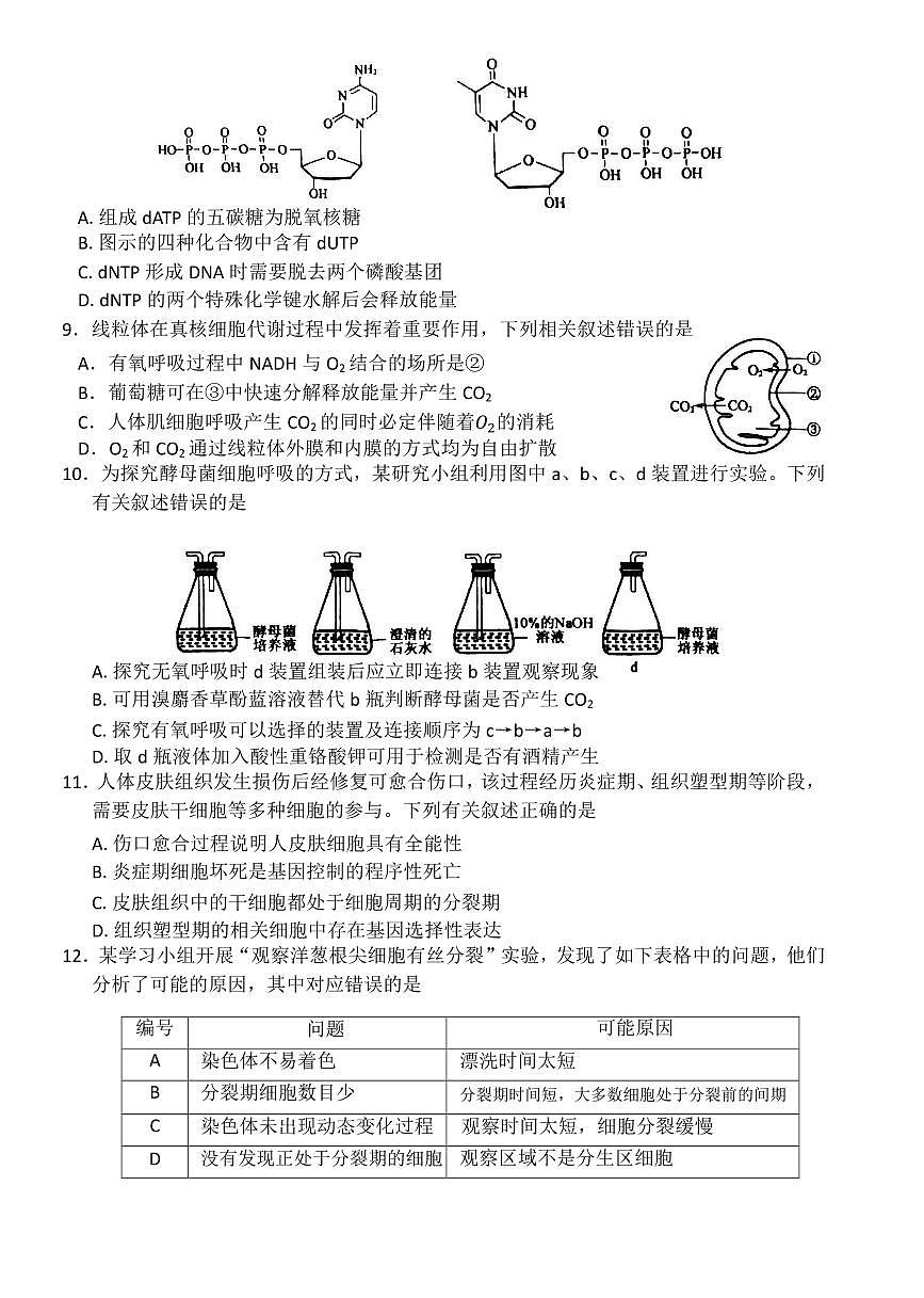 安徽省阜阳市太和中学2026届高三上学期10月月考生物试题+答案第3页