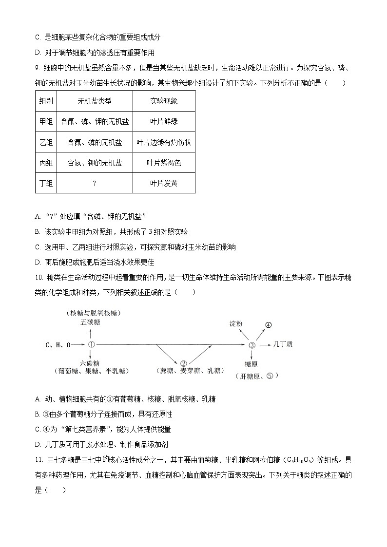 湖南省名校联考2025-2026学年高一上学期10月月考生物试题(原卷版)第3页
