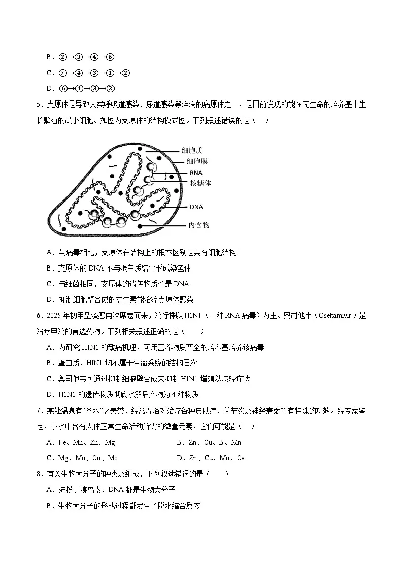 辽宁省实验中学2025-2026学年高一上学期10月月考生物试题(Word版附答案)第2页