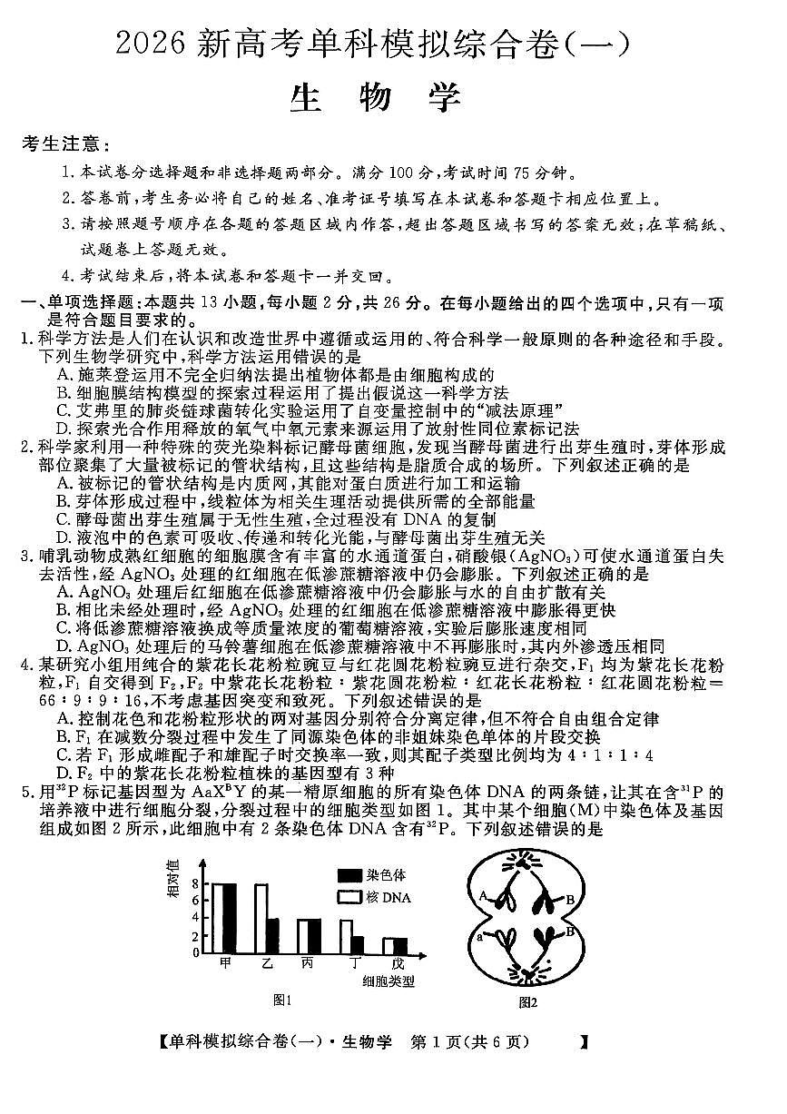 河北省沧州市南皮县第一中学2025-2026学年高三上学期10月月考生物试题第1页