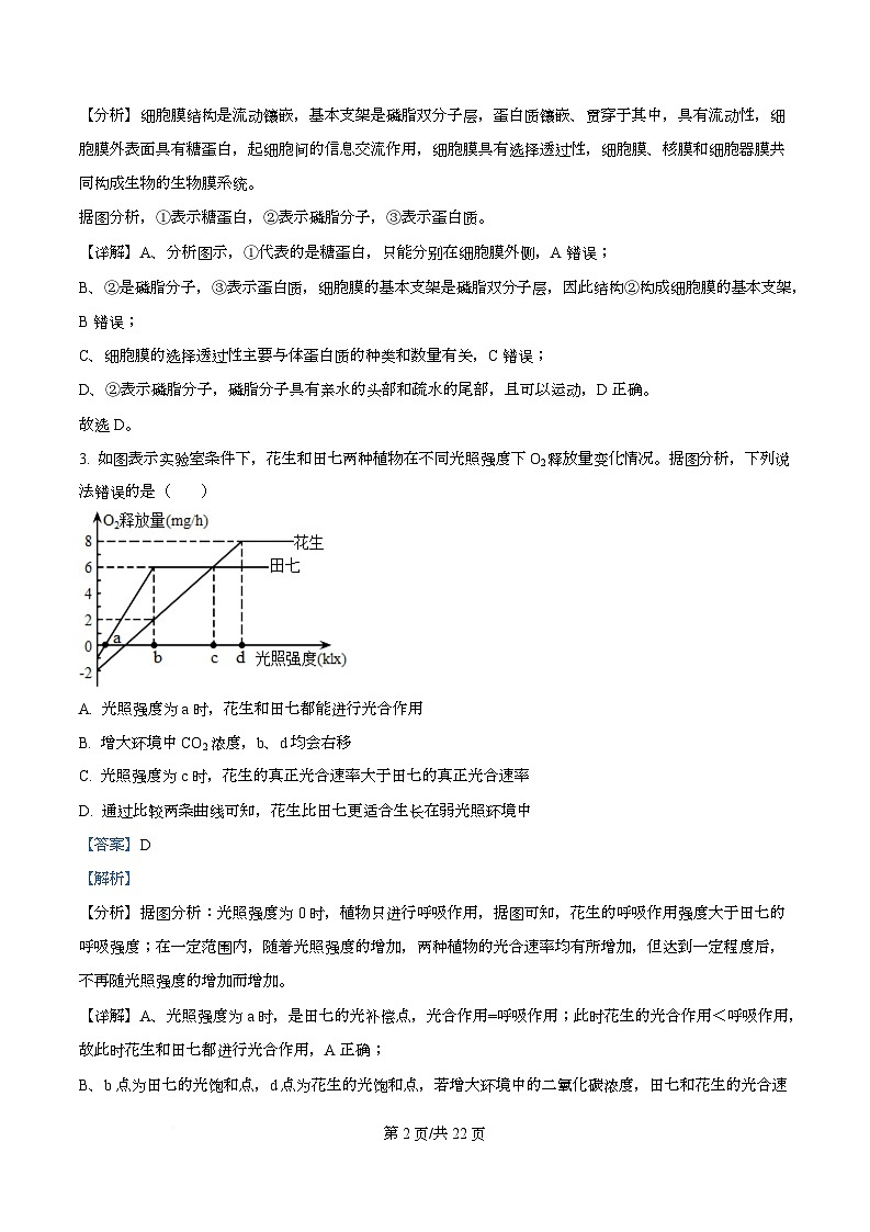 四川省双流中学2024-2025学年高三下学期高考模拟考试(一)生物试题 Word版含解析第2页