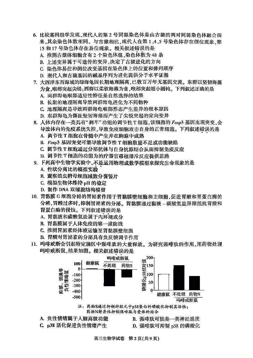 2025北京朝阳高三(上)期中生物试卷第2页
