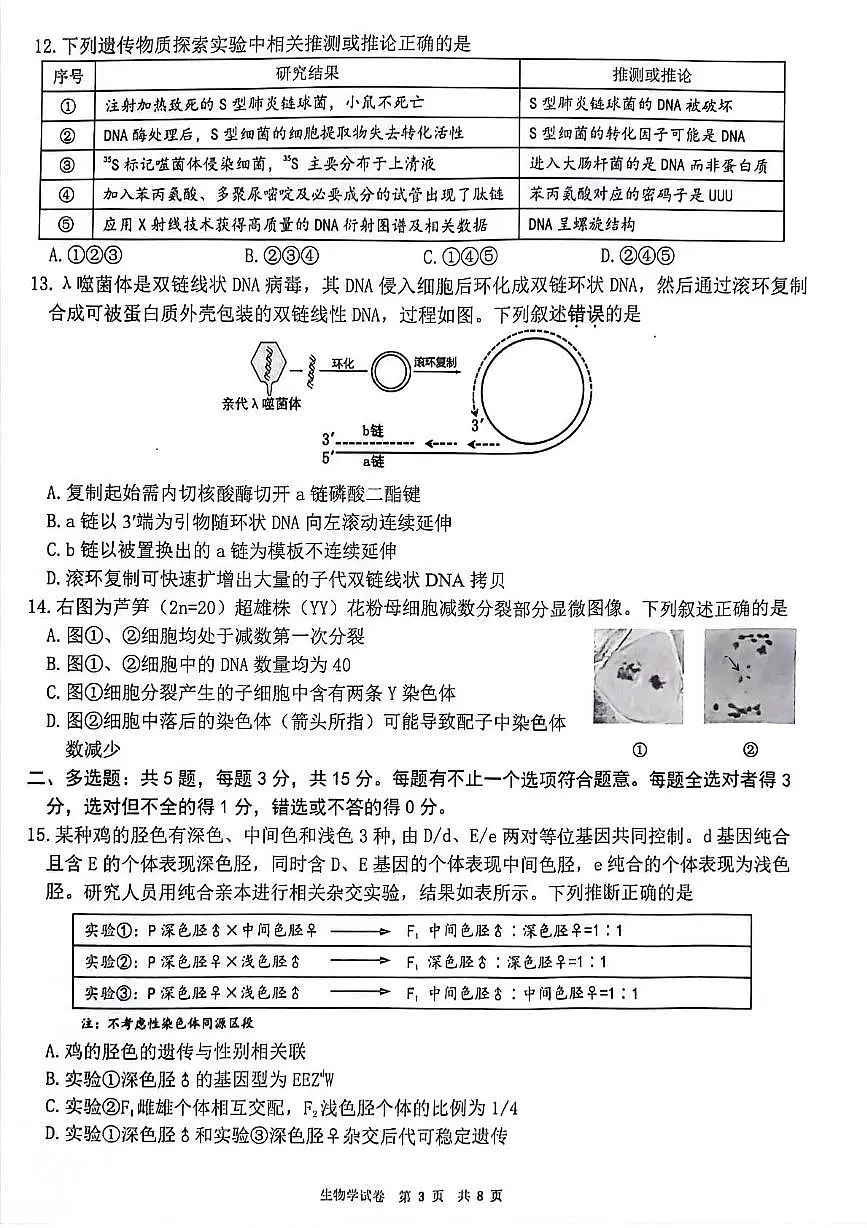 江苏省连云港市2025-2026学年高三上学期11月期中考试生物试题第3页