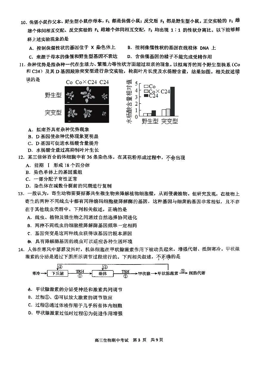 2025北京育才学校高三(上)期中生物试卷第3页