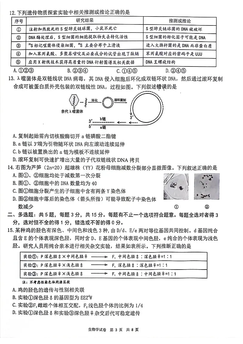 江苏省连云港市2025-2026学年高三上学期11月期中考试生物试卷第3页