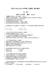 新疆喀什市2025-2026学年高一上学期期中测试生物试题(Word版附答案)