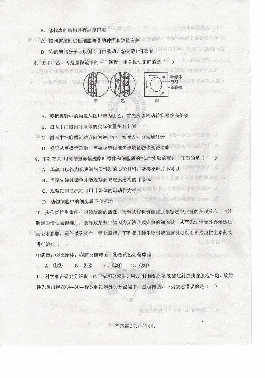内蒙古自治区乌兰察布市集宁区第二中学2025-2026学年高一上学期11月期中生物试题第3页
