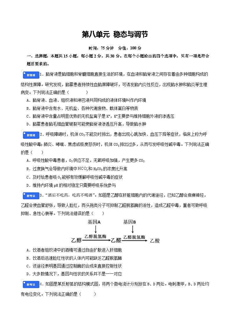 专题8 稳态与调节(原卷版)第1页