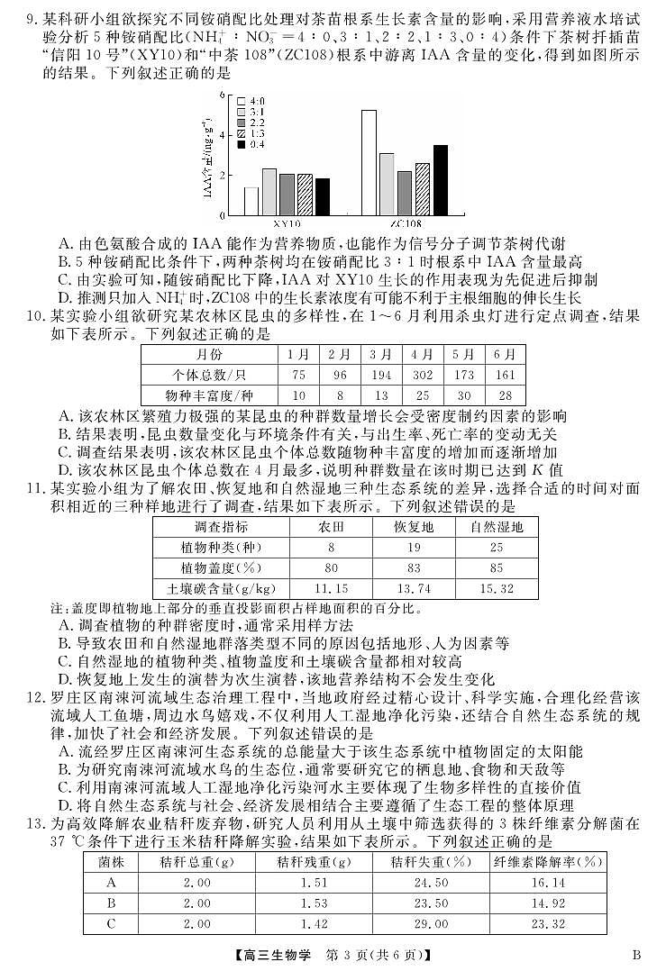 2025届安徽师范大学附属中学高三下学期4月质量检测生物试题第3页