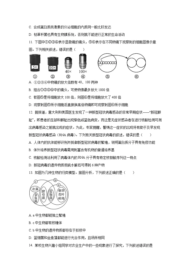 2025-2026学年广东省广州市越秀区广州市某校高一上学期11月期中生物试题(学生版)第3页