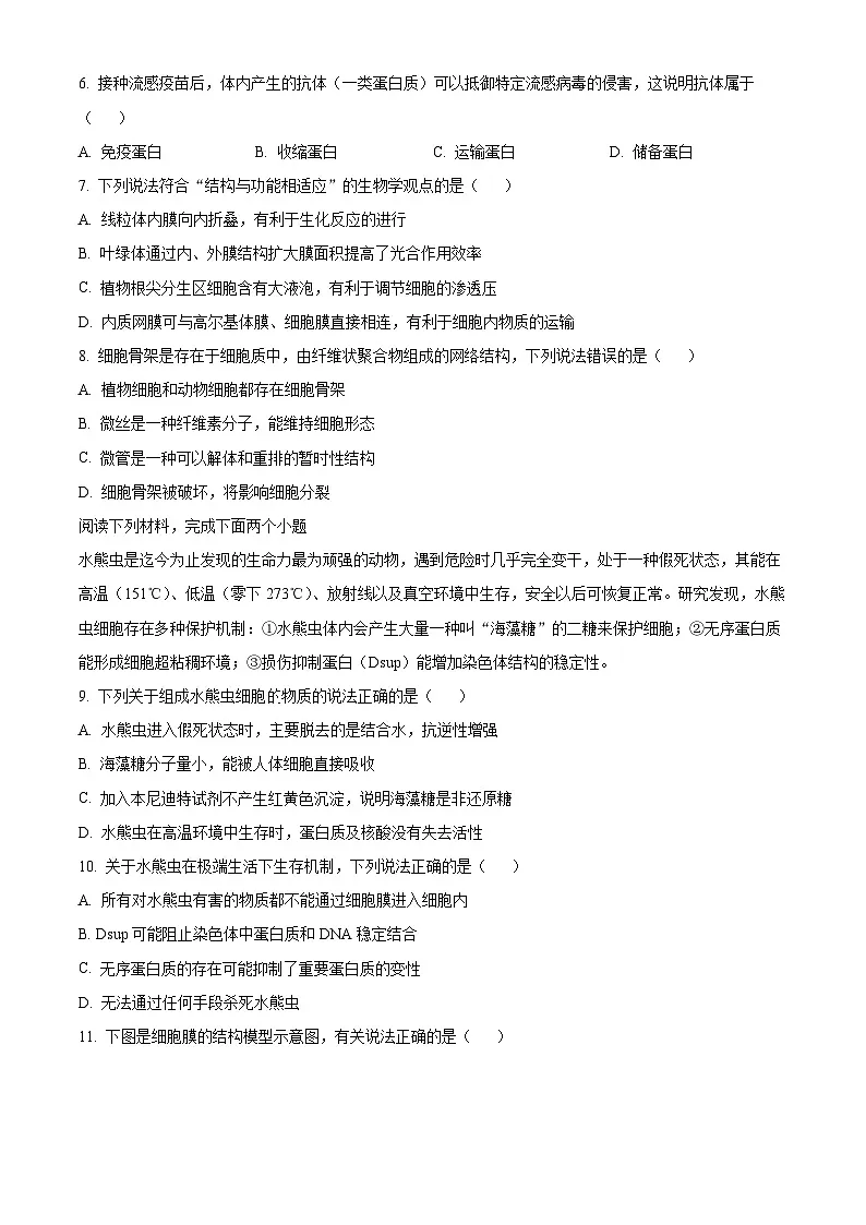 浙江省9+1联盟2025-2026学年高一上学期11月期中生物试题 Word版无答案第2页