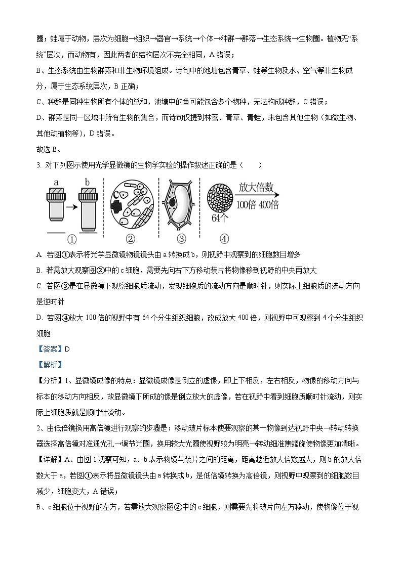 安徽省淮南市二中2025-2026学年高一上学期期中考试生物学试卷 Word版含解析第2页