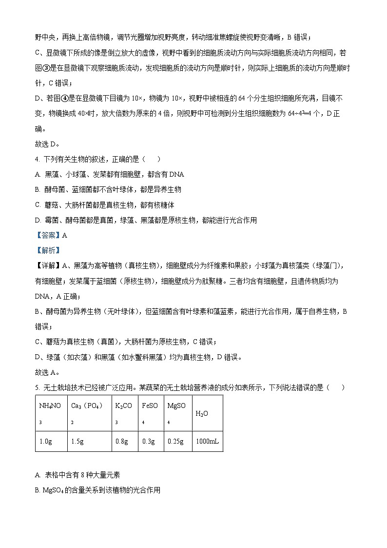 安徽省淮南市二中2025-2026学年高一上学期期中考试生物学试卷 Word版含解析第3页