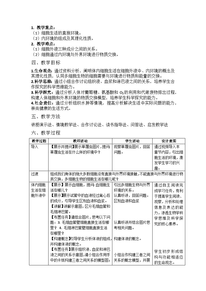 1.1《细胞生活的环境》教学设计及学案第2页