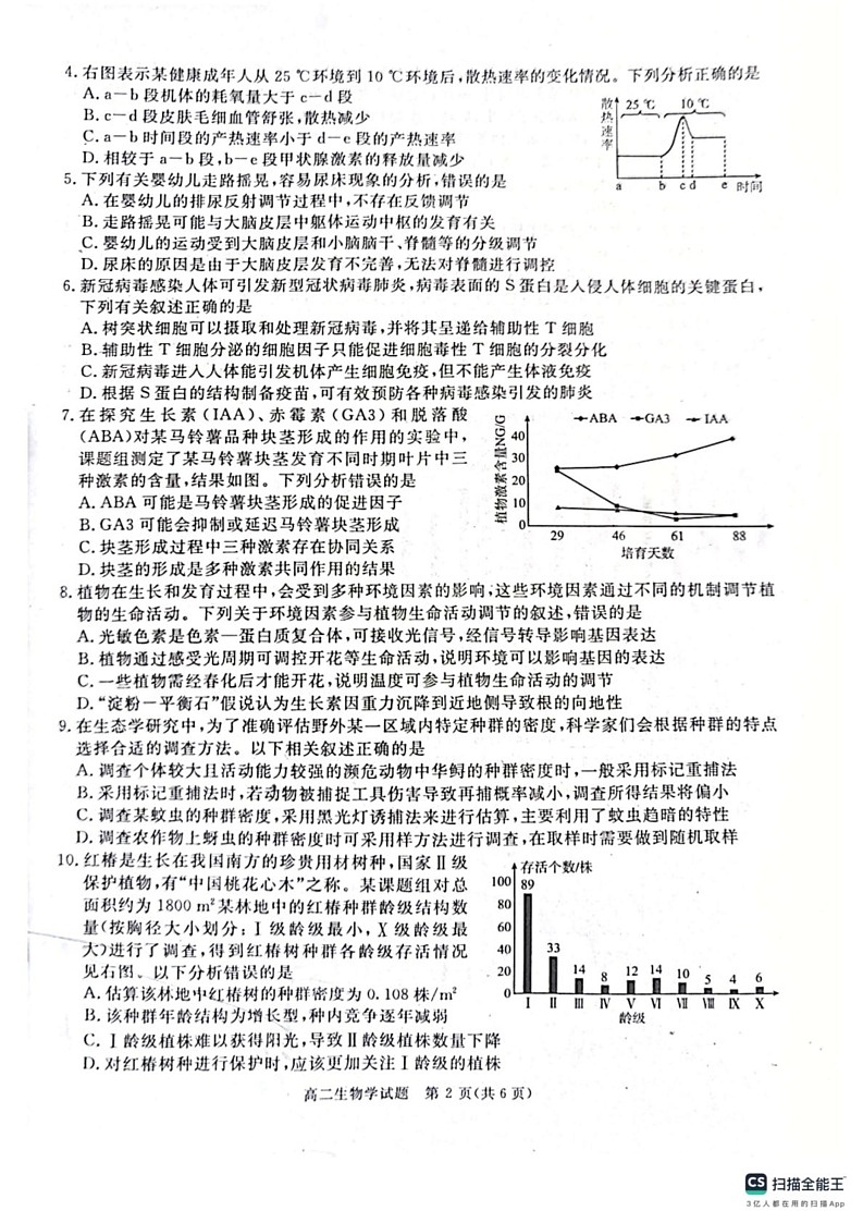 四川省资阳市2024-2025学年高二上期末监测试题生物第2页