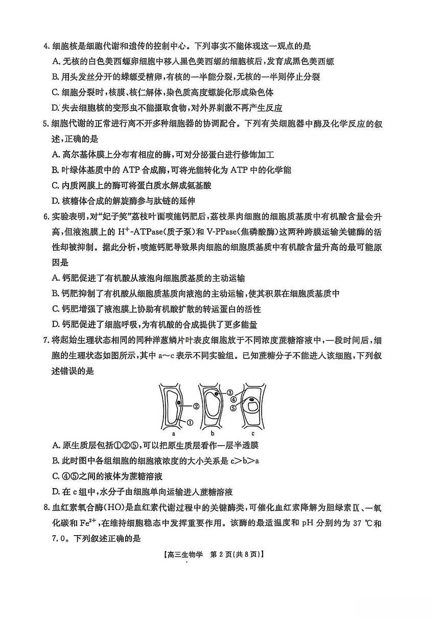 福建省金太阳2025-2026学年第一学期期中联考高三生物学试卷(含答案)第2页