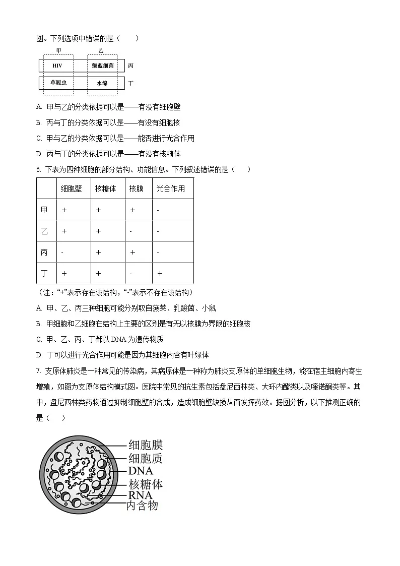 安徽师范大学附属中学2025-2026学年高一上学期11月期中生物试题(原卷版)第3页