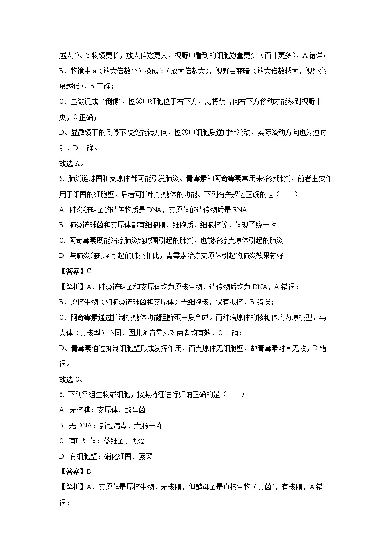 【生物】江苏省南京市七校联合体2025-2026学年高一上学期期中调研(解析版)第3页