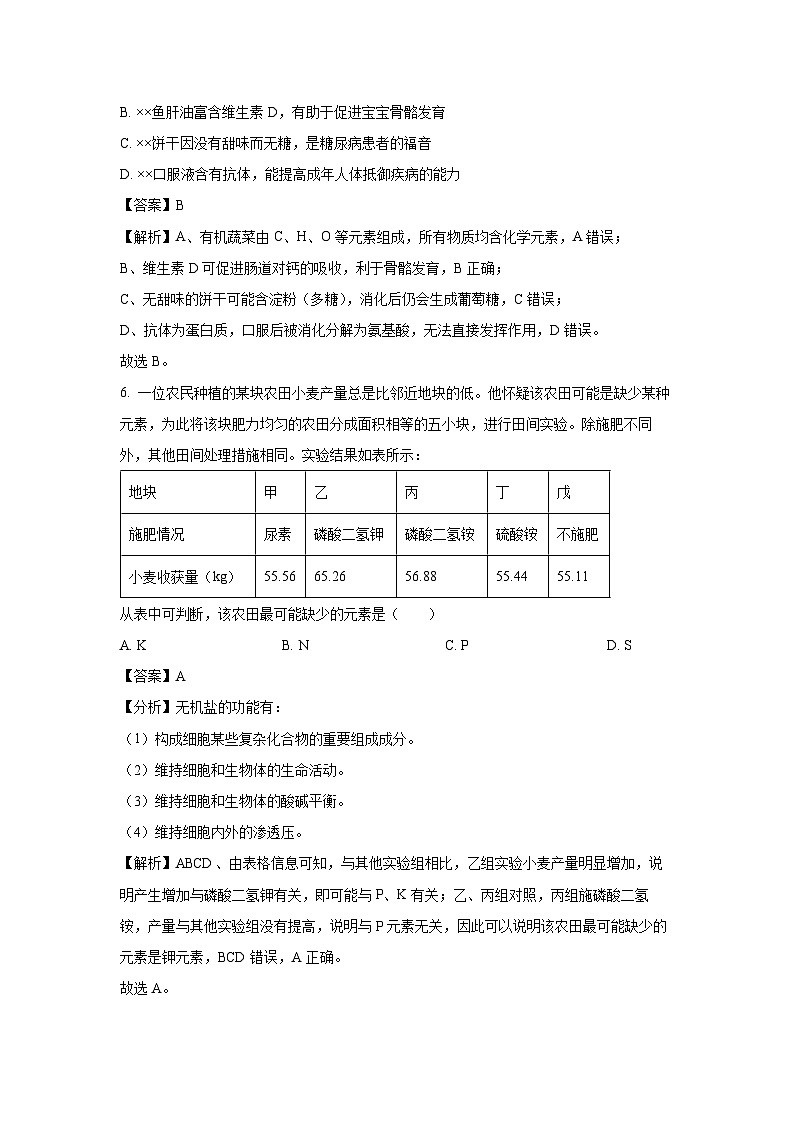 【生物】江苏省扬州市广陵区江苏省扬州中学2025-2026学年高一上学期11月期中(解析版)第3页