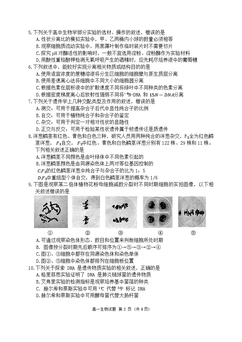 江苏省盐城市2023-2024学年高一下学期6月期末生物试题第2页