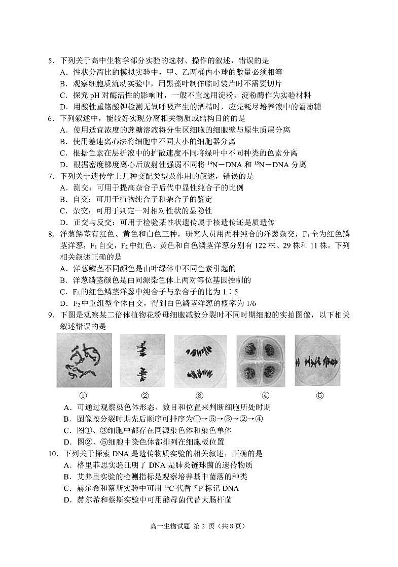 2024高一期末生物试卷第2页