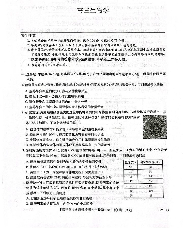 河南省九师联盟2025-2026学年高三上学期12月考试生物试卷第1页