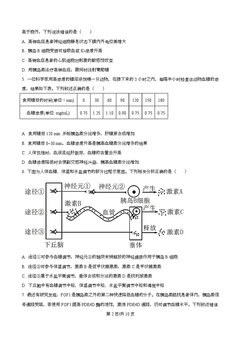 河北省沧州市四校联考2025-2026学年高二上学期11月期中生物试题(原卷版)第2页