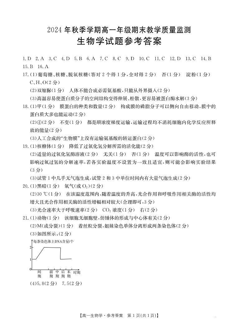 广西壮族自治区崇左市2024-2025学年高一上学期1月期末考试生物学试卷答案第1页