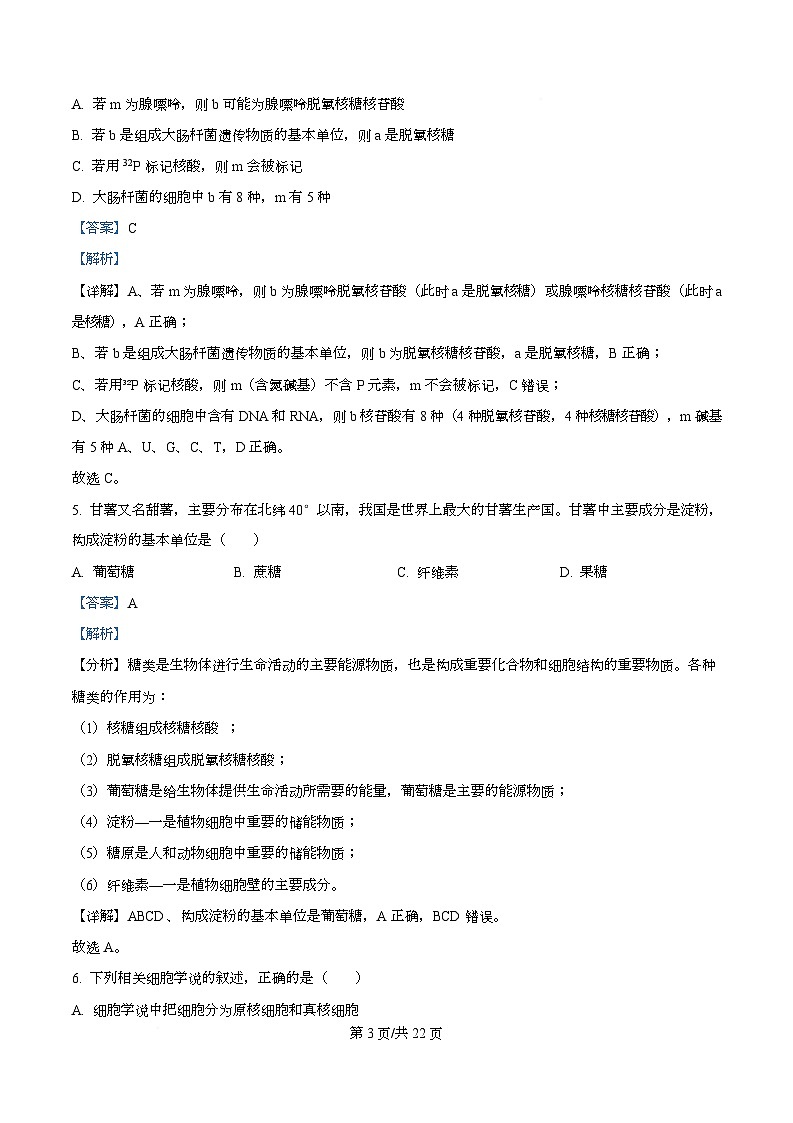 浙江省台州市六校联盟2025-2026学年高一上学期11月期中生物试题 Word版含解析第3页
