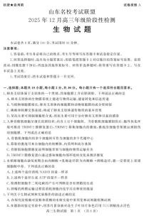 山东名校考试联盟2025年12月高三上学期阶段性检测生物试题（含答案）